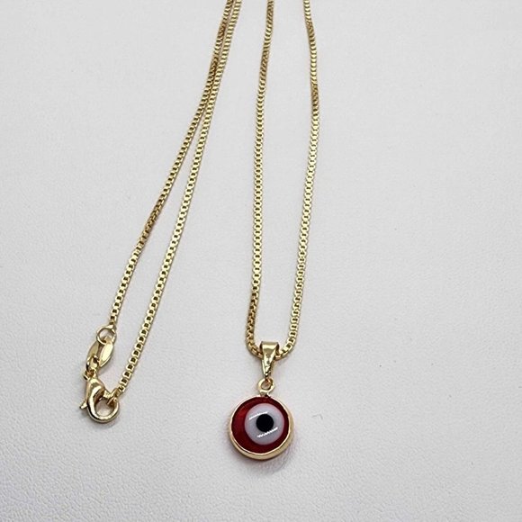 Brand New Brazilian 18k Gold Filled Red Evil Eye Necklace - Picture 2 of 4